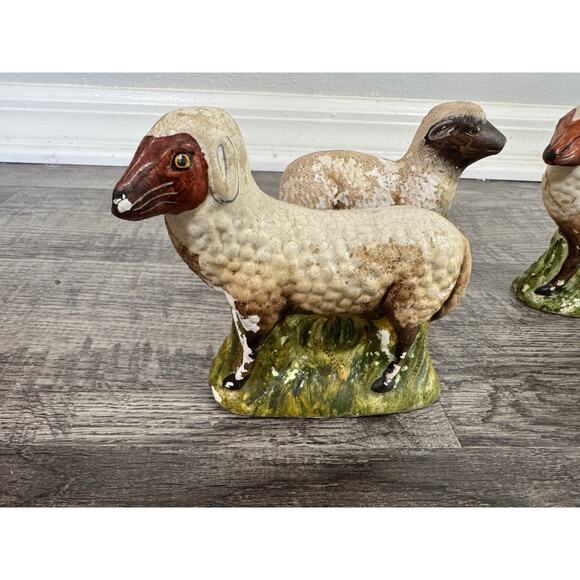 Vaillencourt Folk Art Chalkware Sheep Set #61 #166 #167 1980’s Rustic Primitive - Picture 2 of 16